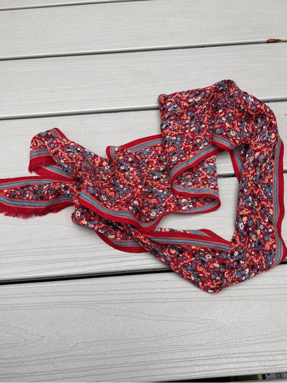 Vintage Cacharel Red Floral Lightweight Wool Women’s Scarf